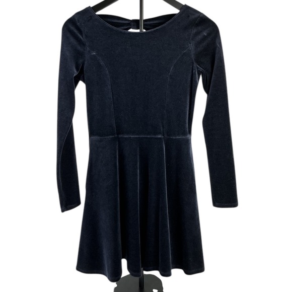 Abercrombie Kids Black Velvet Bow Back Long Sleeve Fit and Flare Dress SZ 13/14 - Picture 1 of 9